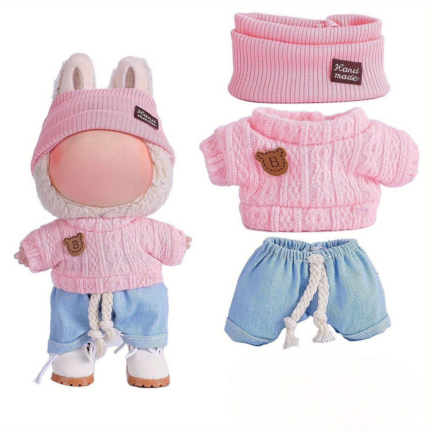 1 Set Fashion Handmade Doll Clothing Tops Pants 6.69 Inches Plush Doll for Clothes Accessories 17cm Cute Doll Holiday Girl Toy Gifts (Not Include Doll)