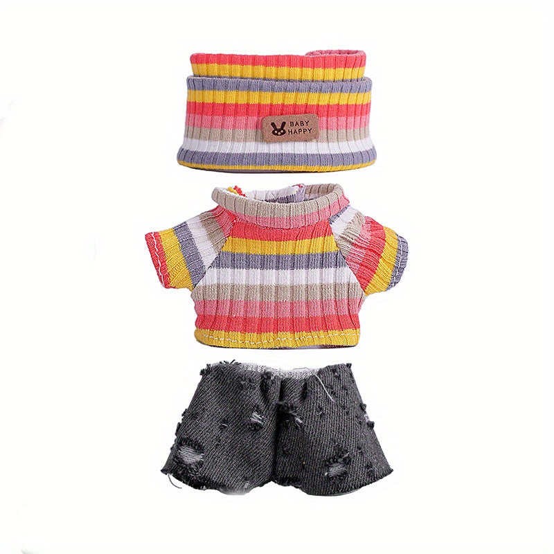 1 Set Fashion Handmade Doll Clothing Tops Pants 6.69 Inches Plush Doll for Clothes Accessories 17cm Cute Doll Holiday Girl Toy Gifts (Not Include Doll)