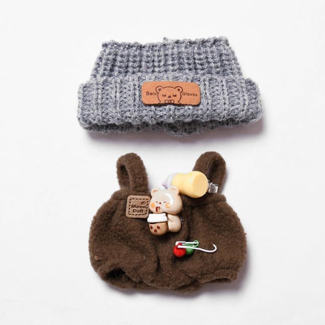 Doll Clothes and Accessories Suitable for 17cm Dolls (1hat+1romper+1Camera Backpack no Doll)(Brown)