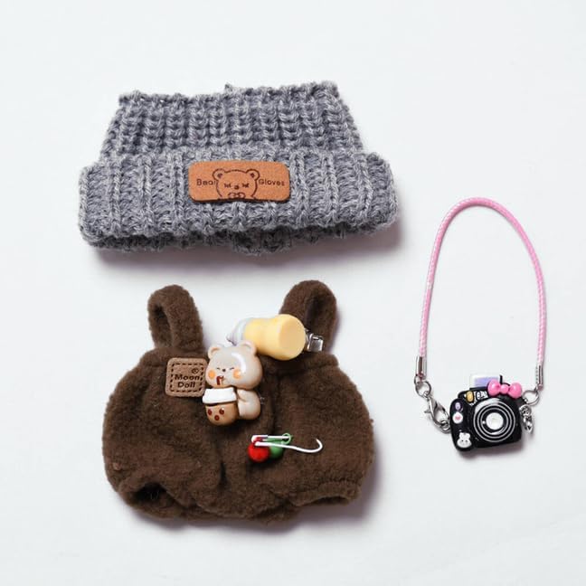 Doll Clothes and Accessories Suitable for 17cm Dolls (1hat+1romper+1Camera Backpack no Doll)(Brown)