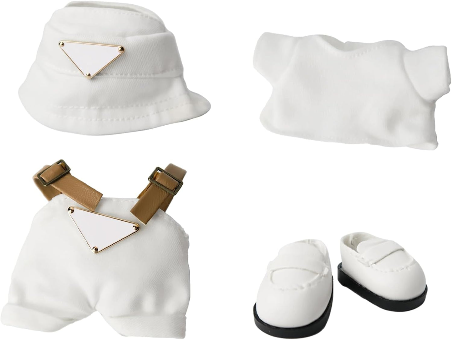 Cloth for 15cm & 17cm Doll,5-Piece Handcrafted Crochet Clothes Outfit for Doll(NO Doll) - Light Pink Clothes + Light Pink Bear-Shaped Velvet hat + Glasses + Shoulder Bag + White Canvas Shoes