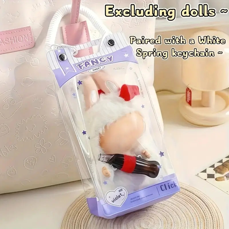 Transparent Dustproof Storage Bag with Spring Keychain for LABUBU - High-Quality Clear Plastic Display Case Suitable for LABUBU, and Winter Rhapsody Plush Toys - Collector'S Gift Toy Storage Box