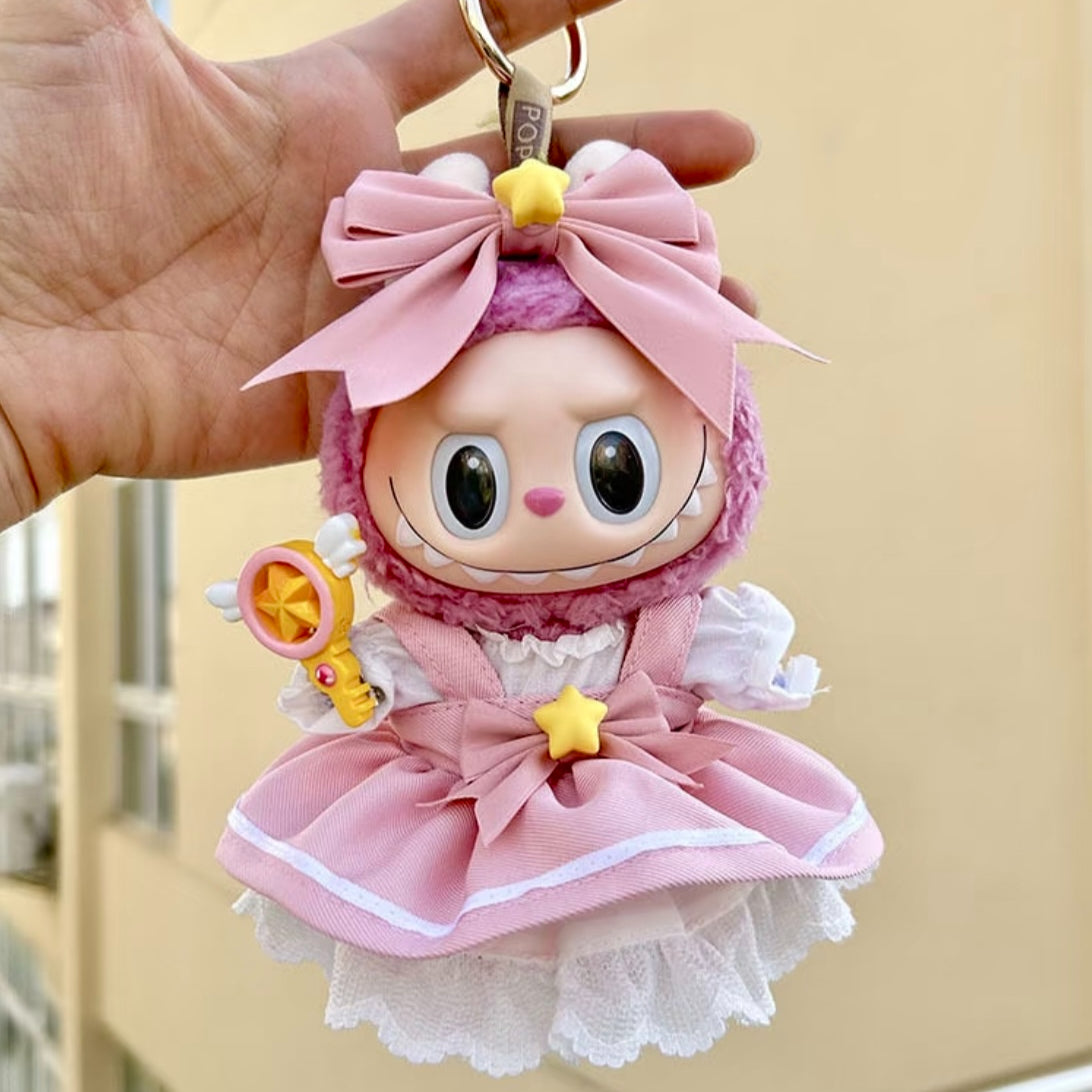 +Cardcaptor Sakura-Inspired 4-Piece Doll Outfit Set – Headband, Top, Suspender Dress & Magic Wand | Fits Labubu Gen 1/2/3 (No Doll)