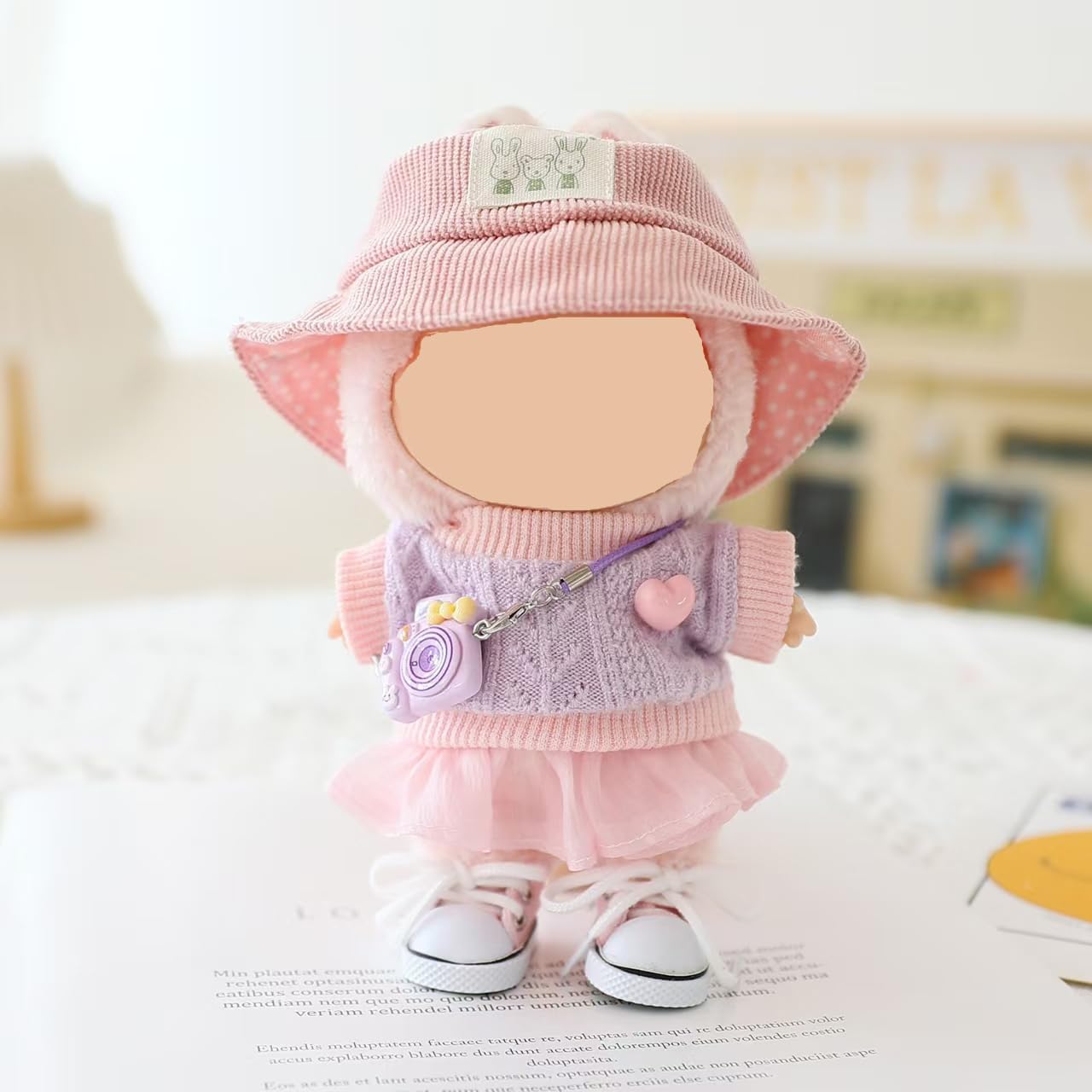 Doll Clothes for Dolls Accessories, Stylish Kawaii Outfit Set 5 Pieces Suitable for 15cm 17cm Doll,Doll Clothing Set Replacement (Pink)