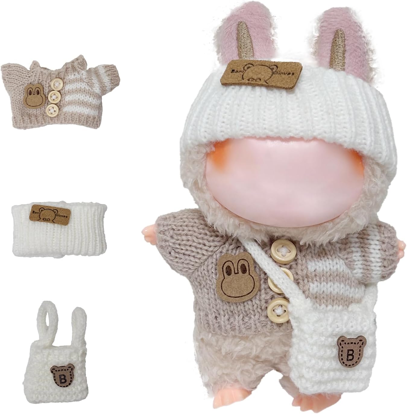 17cm Doll Clothes Set, Cute Hat & Outfit Set for Dolls, Adorable Dress-Up Accessories for Doll (Pink Pig)