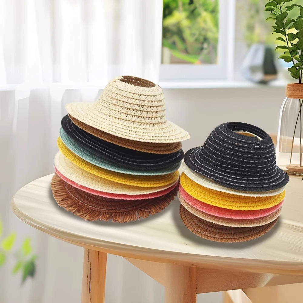 5-Pack Random Mini Straw Hat for Labubu, Doll Hat Accessories for 15cm & 17cm Labubu, Cute Beach Sun Hat for Labubu Clothes Accessories, Dolls Summer Vacation Photo Prop & Display Accessory