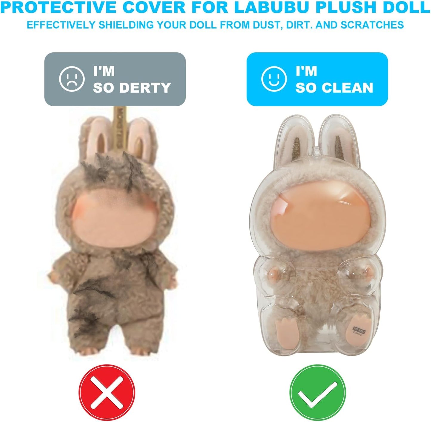 Protective Case for 15/17cm Dolls, lear Figure Display Bag with Keychain, Plastic Protective Cover, Storage Transparent PVC Bag Hanging Model (Doll Not Include, Style B Sitting)