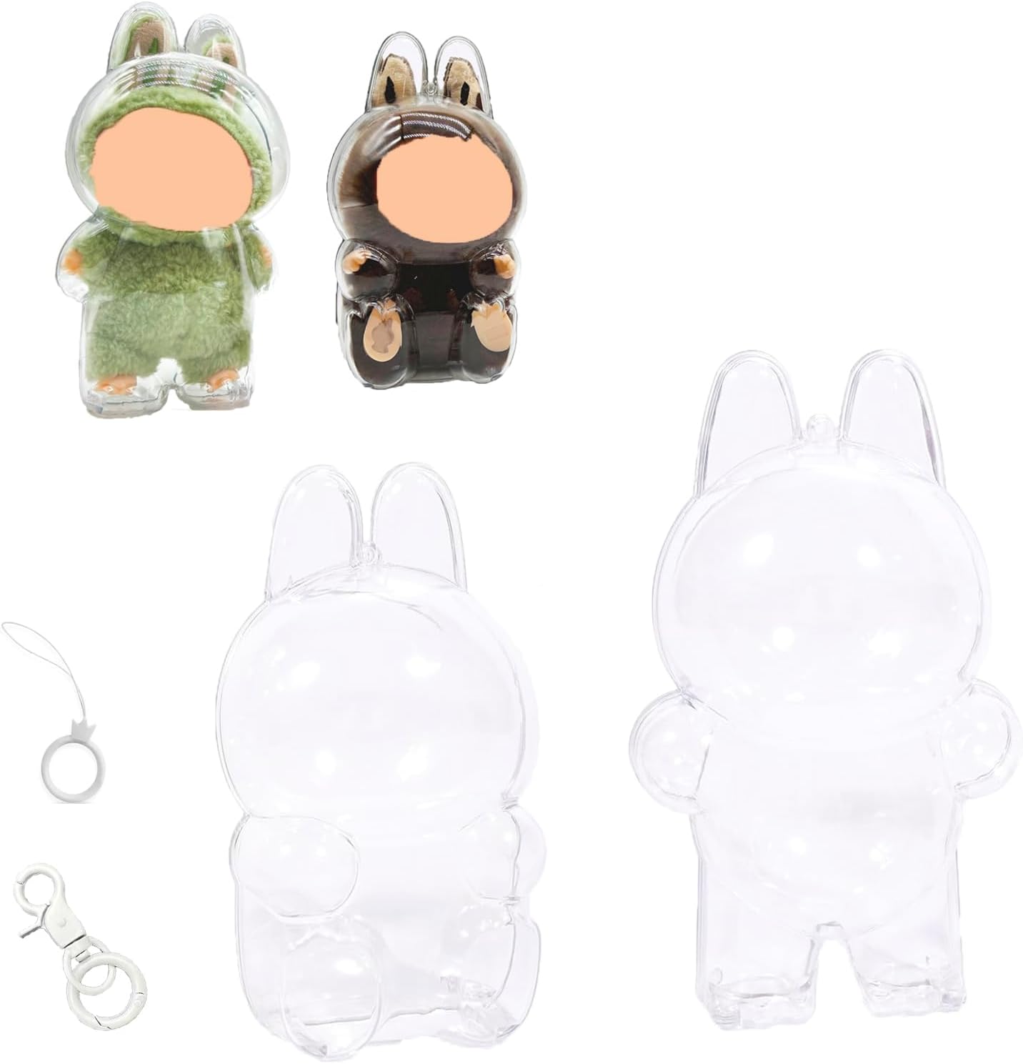 Cases for Blind Box Doll, Protective Case Cover Acrylic Clear Protector for Sitting Blind Box Doll with Keychain (Doll Not Included,1 PC Sitting Case)
