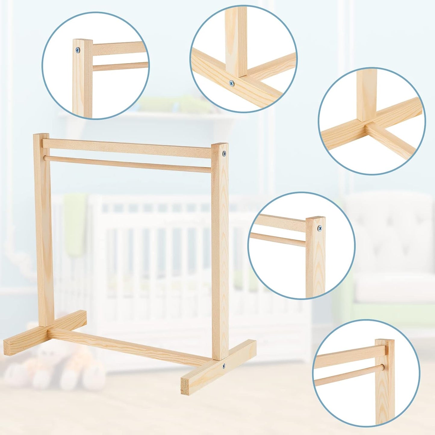 Civaner 11 Pcs Doll Garment Rack with Wooden Clothes Hanger for 18 Inch Girl Doll Clothes Mini Hangers Wardrobe Furniture Accessories for Dollhouse Baby Shower Supplies (Wood)