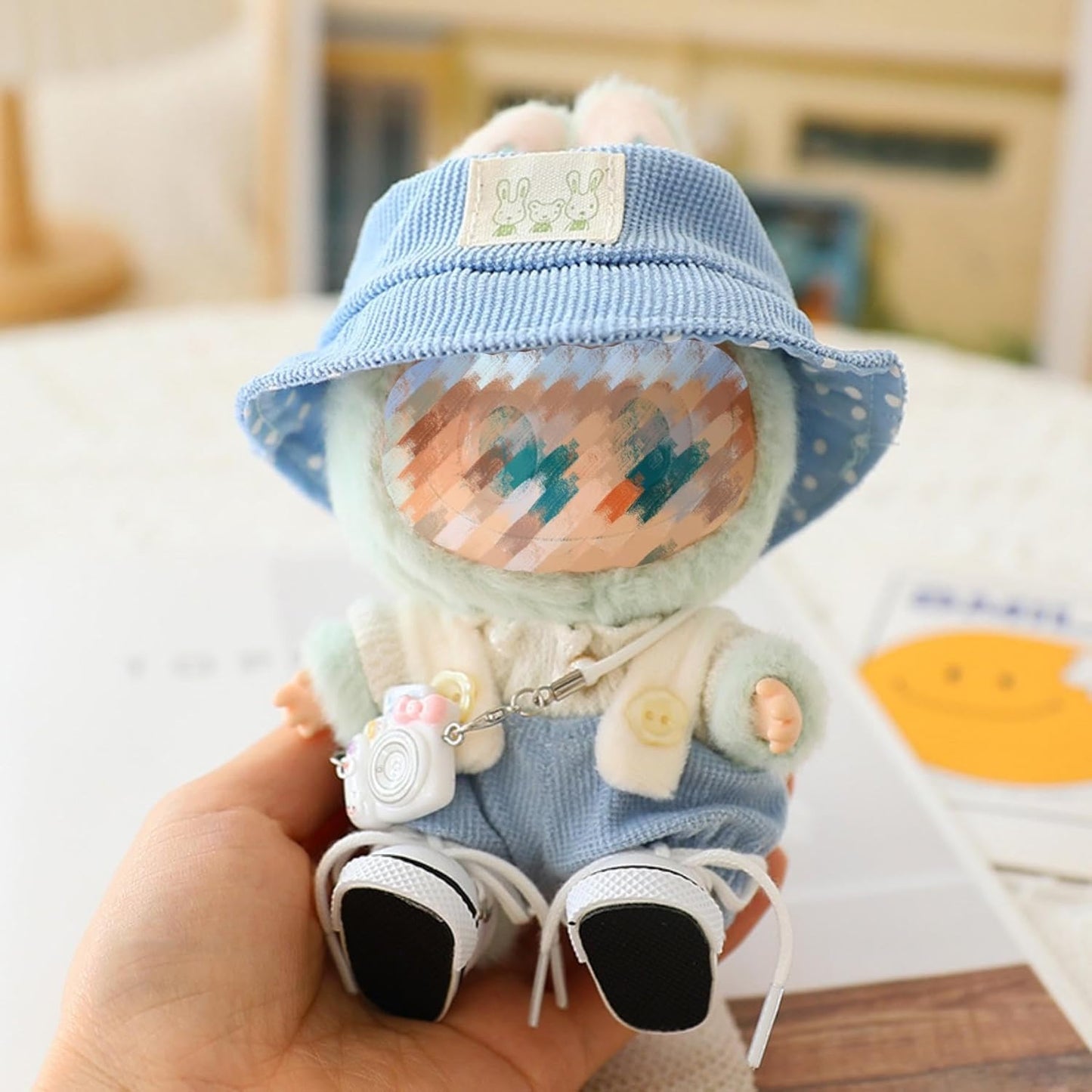 Clothes Set for 17CM/ 6.7 Inch Doll, Crochet 4 Piece Set Hat Clothes Cell Phone Backpack for LABUBU, Stylish Adorable Dolls Clothes Accessories (No Doll) (Pink)