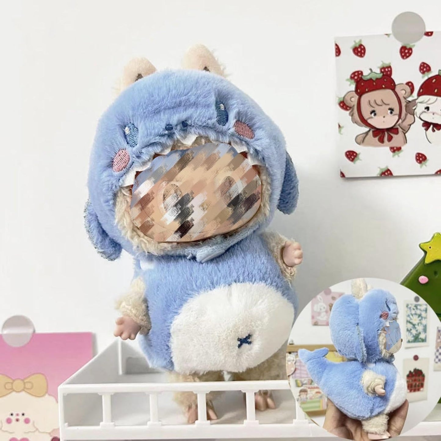 Clothes Set for 17CM/ 6.7 Inch Doll, Crochet 4 Piece Set Hat Clothes Cell Phone Backpack for LABUBU, Stylish Adorable Dolls Clothes Accessories (No Doll) (Pink)