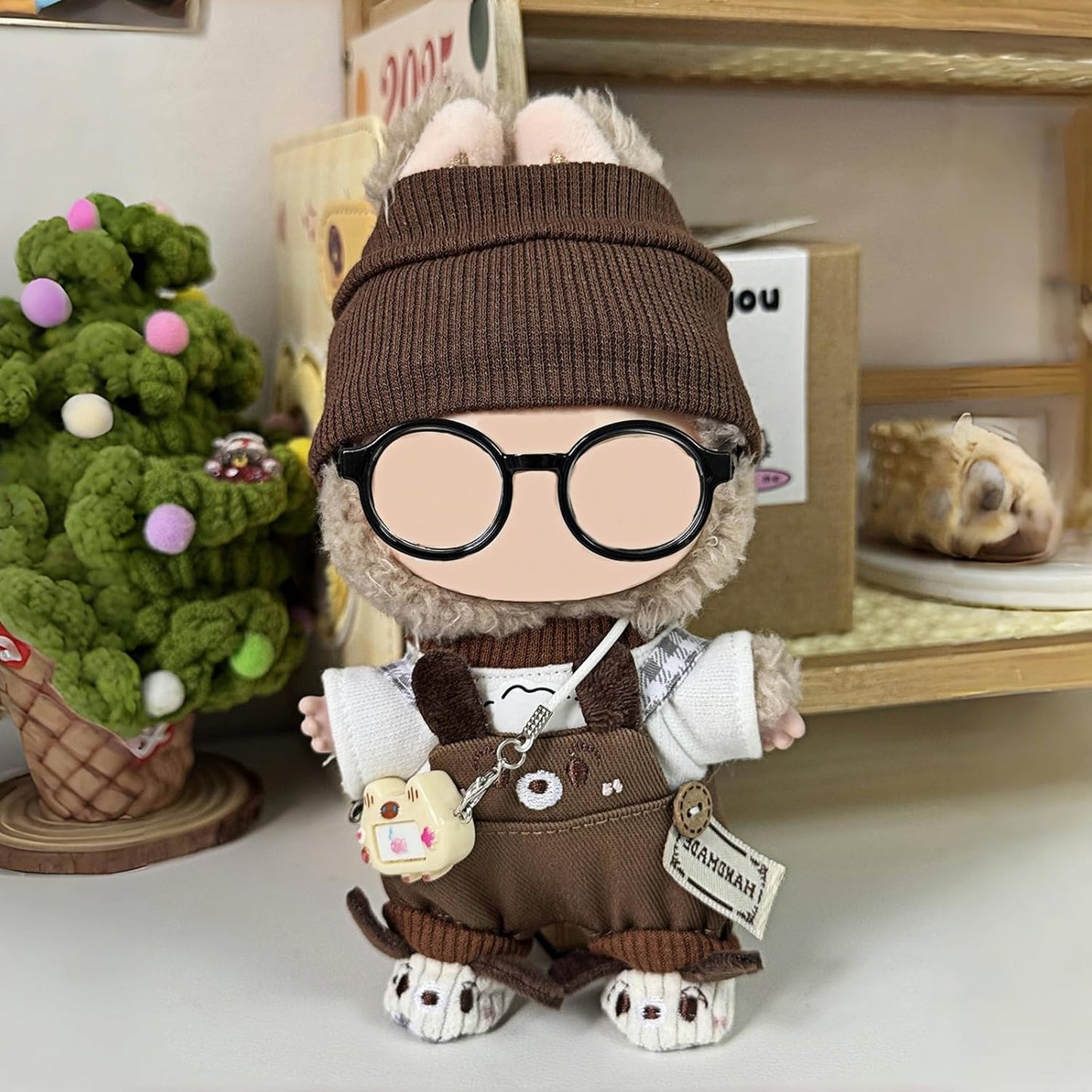 6 Set 17cm Doll Clothes, Clothes for Dolls Outfit, Accessories for 17cm Dolls Clothes T-Shirt + Overalls + Hat + Small Camera + Glasses + Shoes, No Doll Included