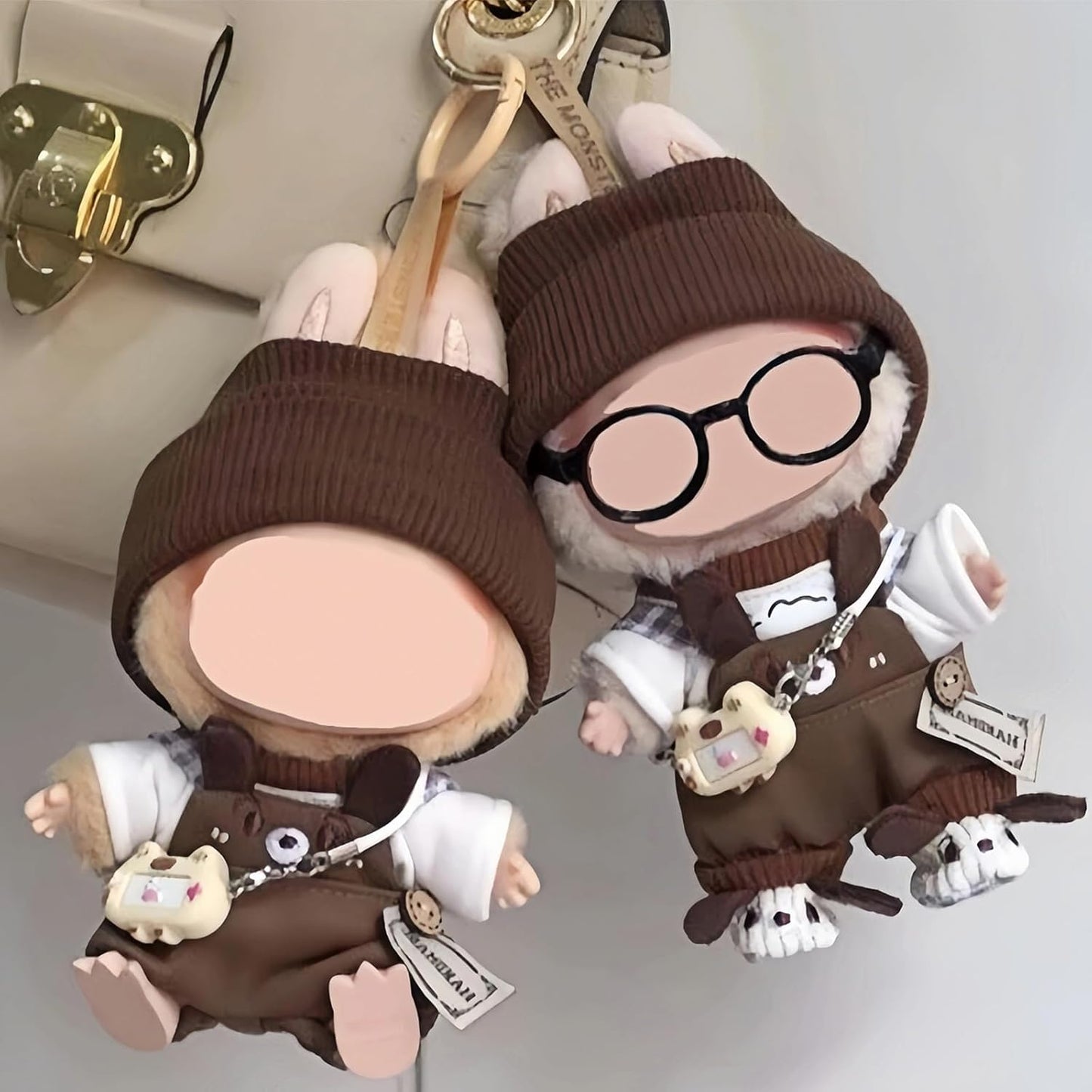 6 Set 17cm Doll Clothes, Clothes for Dolls Outfit, Accessories for 17cm Dolls Clothes T-Shirt + Overalls + Hat + Small Camera + Glasses + Shoes, No Doll Included