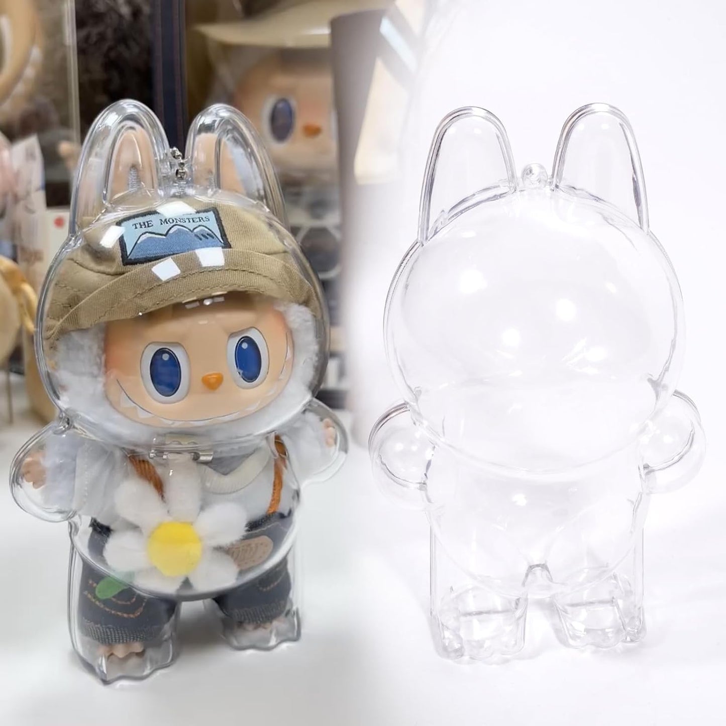 +Protective Case for Labubu Dolls The Monsters Exciting Macaron Protective Acrylic Display Case with Silicone Strap