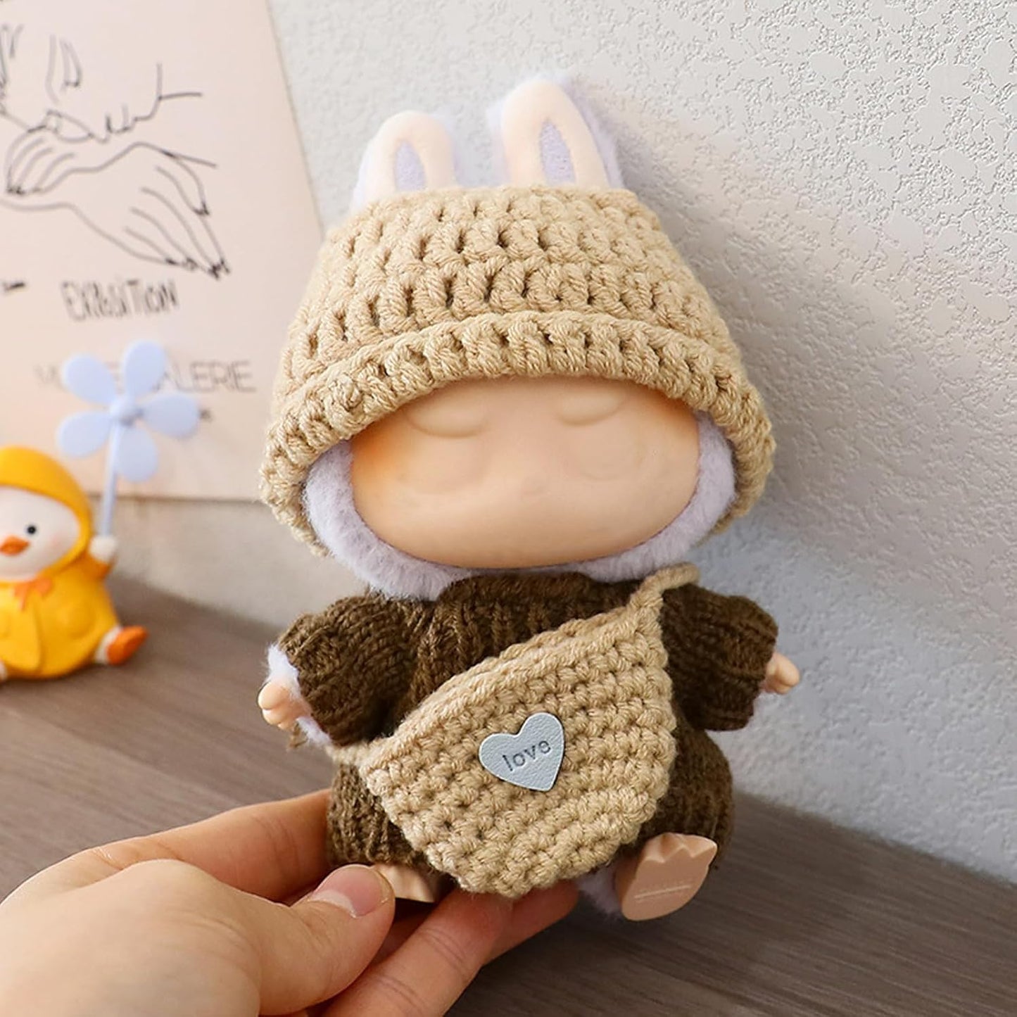 Doll Clothes Handcrafted Crochet Set for 15cm/17cm Dolls, Premium Doll Outfit with Accessories, Stylish Doll Clothes Accessories(Knitted) (Kakhi)