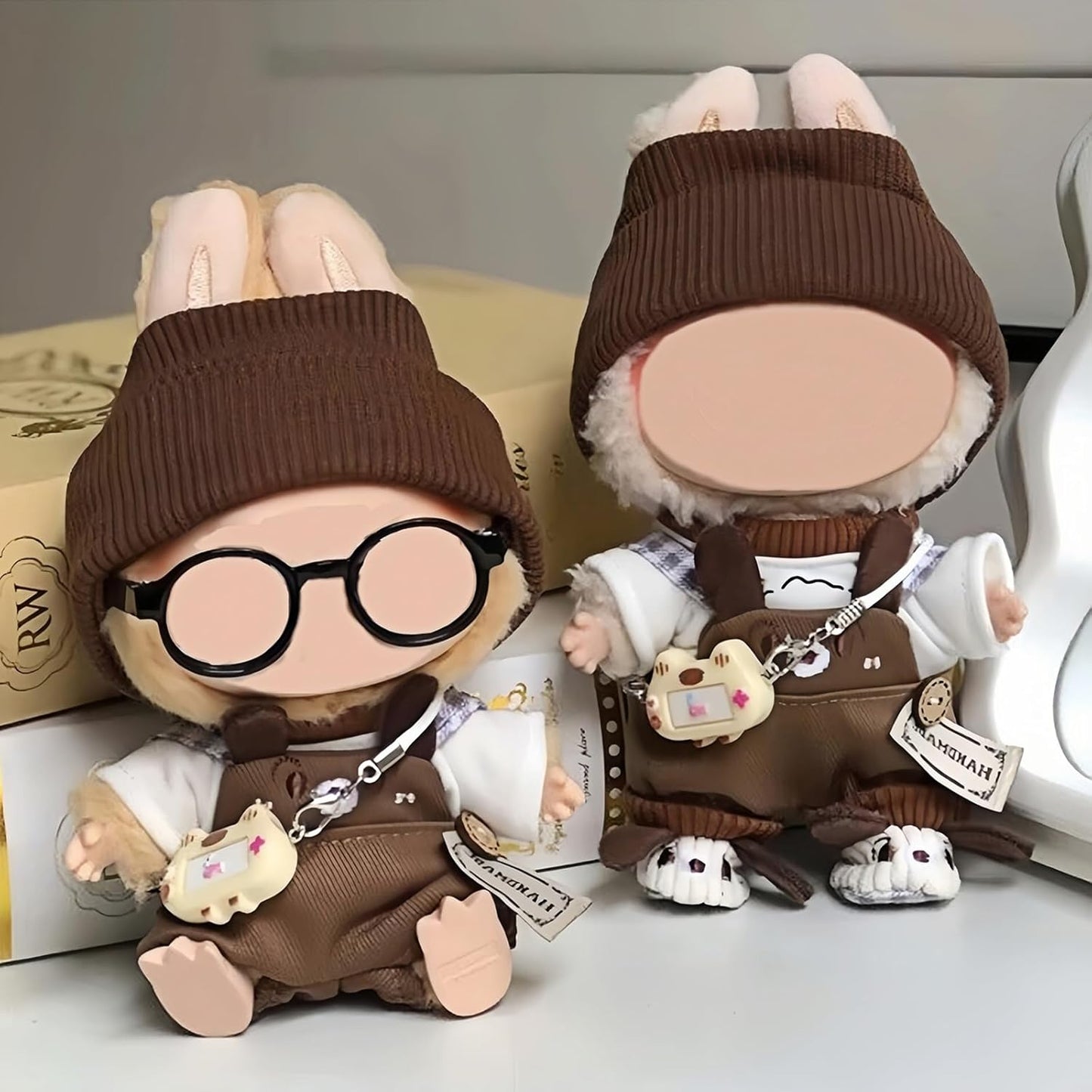 6 Set 17cm Doll Clothes, Clothes for Dolls Outfit, Accessories for 17cm Dolls Clothes T-Shirt + Overalls + Hat + Small Camera + Glasses + Shoes, No Doll Included