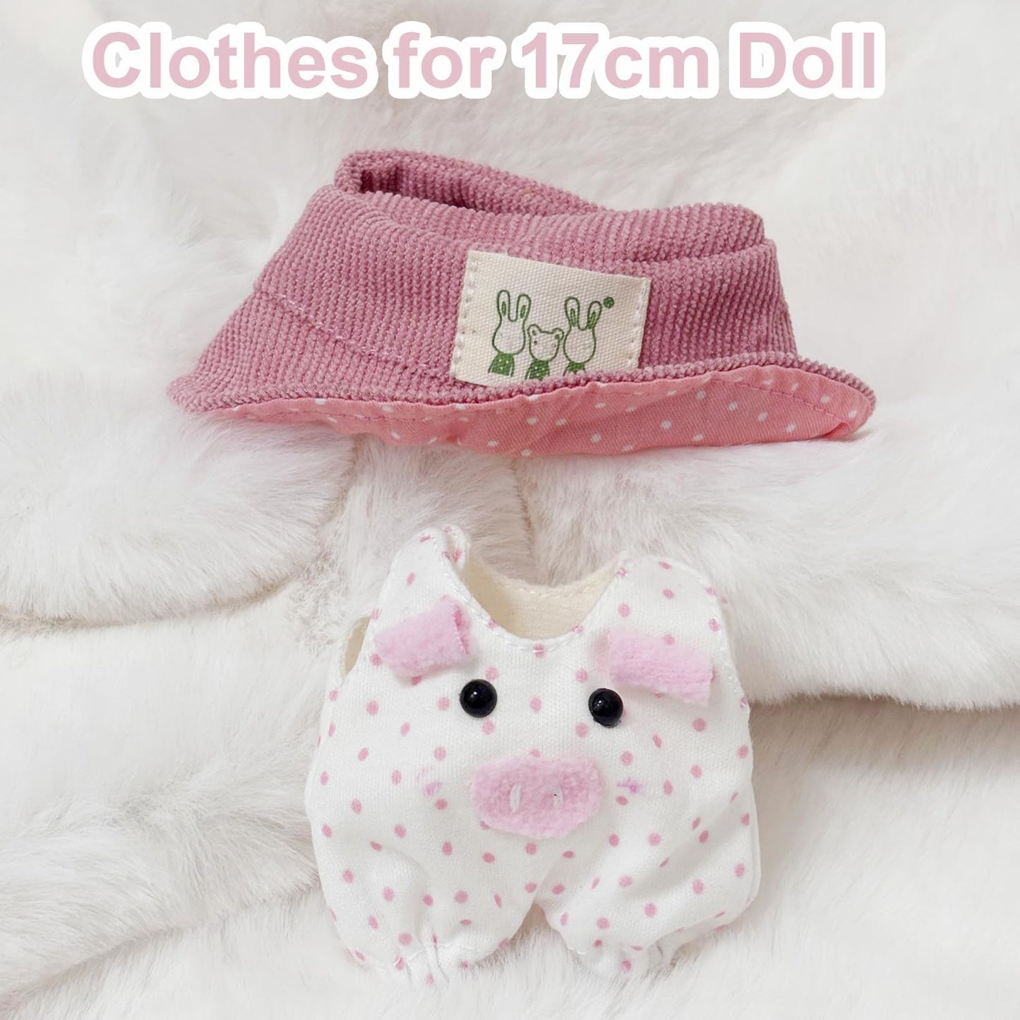 17cm Doll Clothes Set, Cute Hat & Outfit Set for Dolls, Adorable Dress-Up Accessories for Doll (Pink Pig)