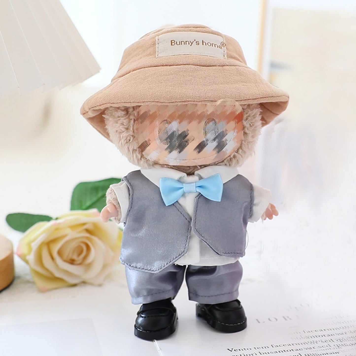 Clothes Set for 17CM/ 6.7 Inch Doll, Crochet 4 Piece Set Hat Clothes Cell Phone Backpack for LABUBU, Stylish Adorable Dolls Clothes Accessories (No Doll) (Pink)