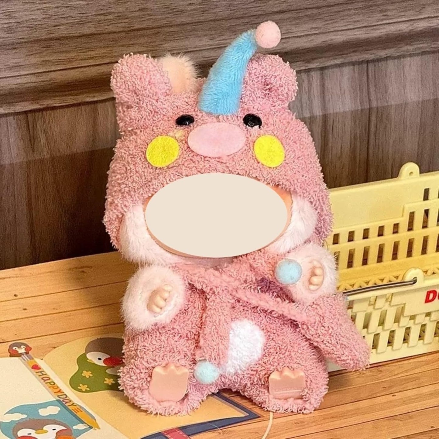 17cm Doll Clothes, 4-Piece Clothes for Dolls Outfit, Accessories for Cute Dolls Clothes, Pink Hat + Overalls + Bag + Shoe, No Doll Included