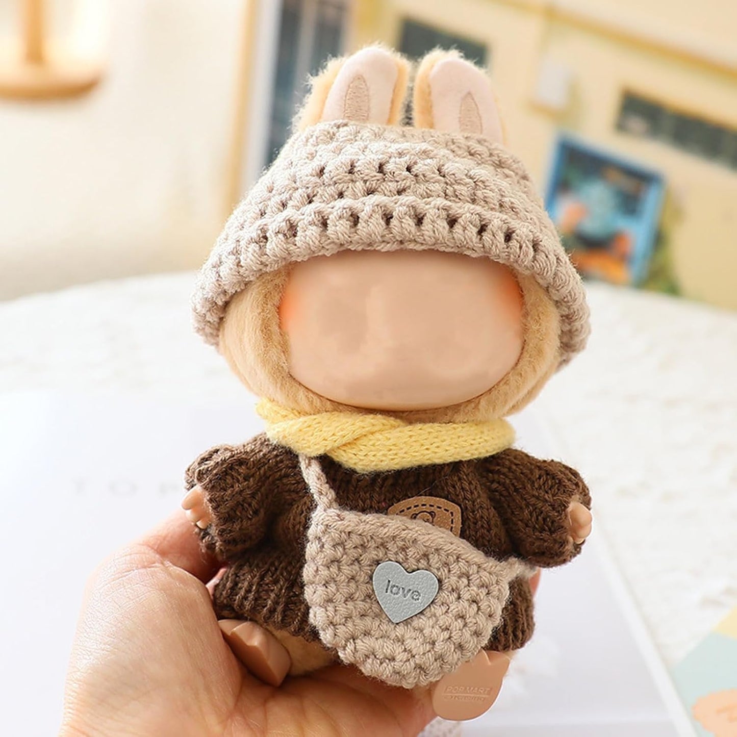 Doll Clothes Handcrafted Crochet Set for 15cm/17cm Dolls, Premium Doll Outfit with Accessories, Stylish Doll Clothes Accessories(Knitted) (Kakhi)