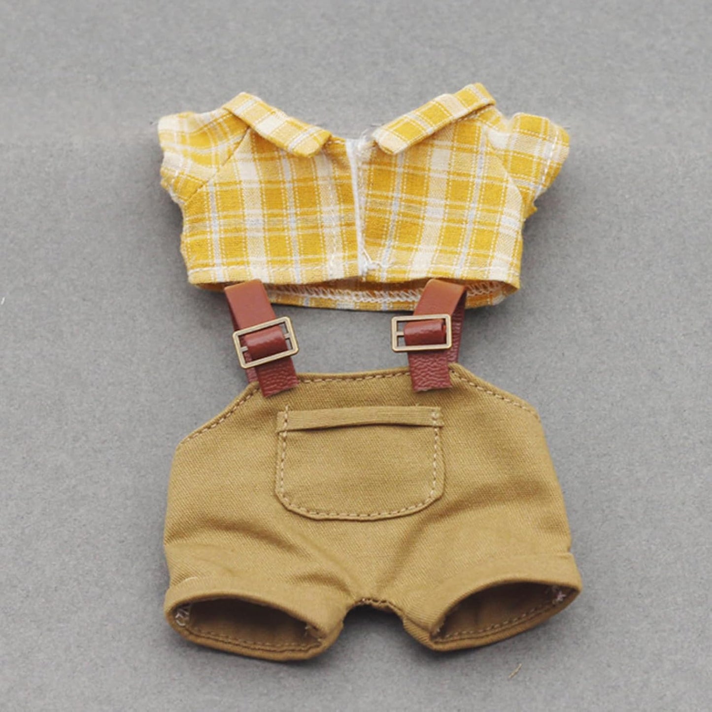 Clothes for Doll, 5-Piece Set Doll Clothes 6.7in/17cm Doll Outfits Cute Accessories for Doll Includes Doll Shoes+Doll Hat+Plaid T-Shirt+Bib Pants+Glasses Clothes Set