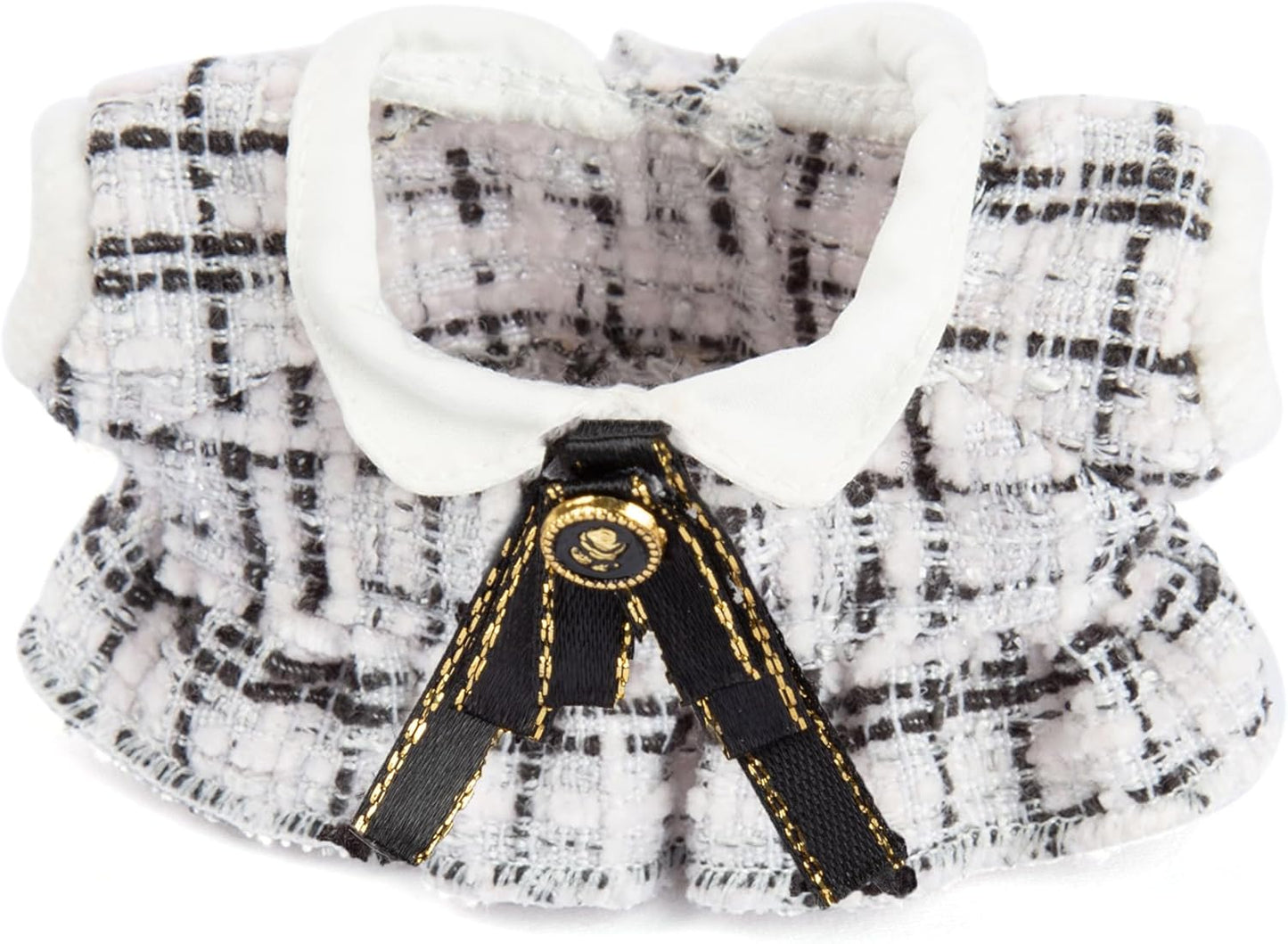 17cm Doll Clothes - Luxury Chic Style Set for 17cm Dolls, Premium Doll Outfit with Accessories - White Plaid Tweed Dress + Black Necktie + Plaid Bow (NO Doll)