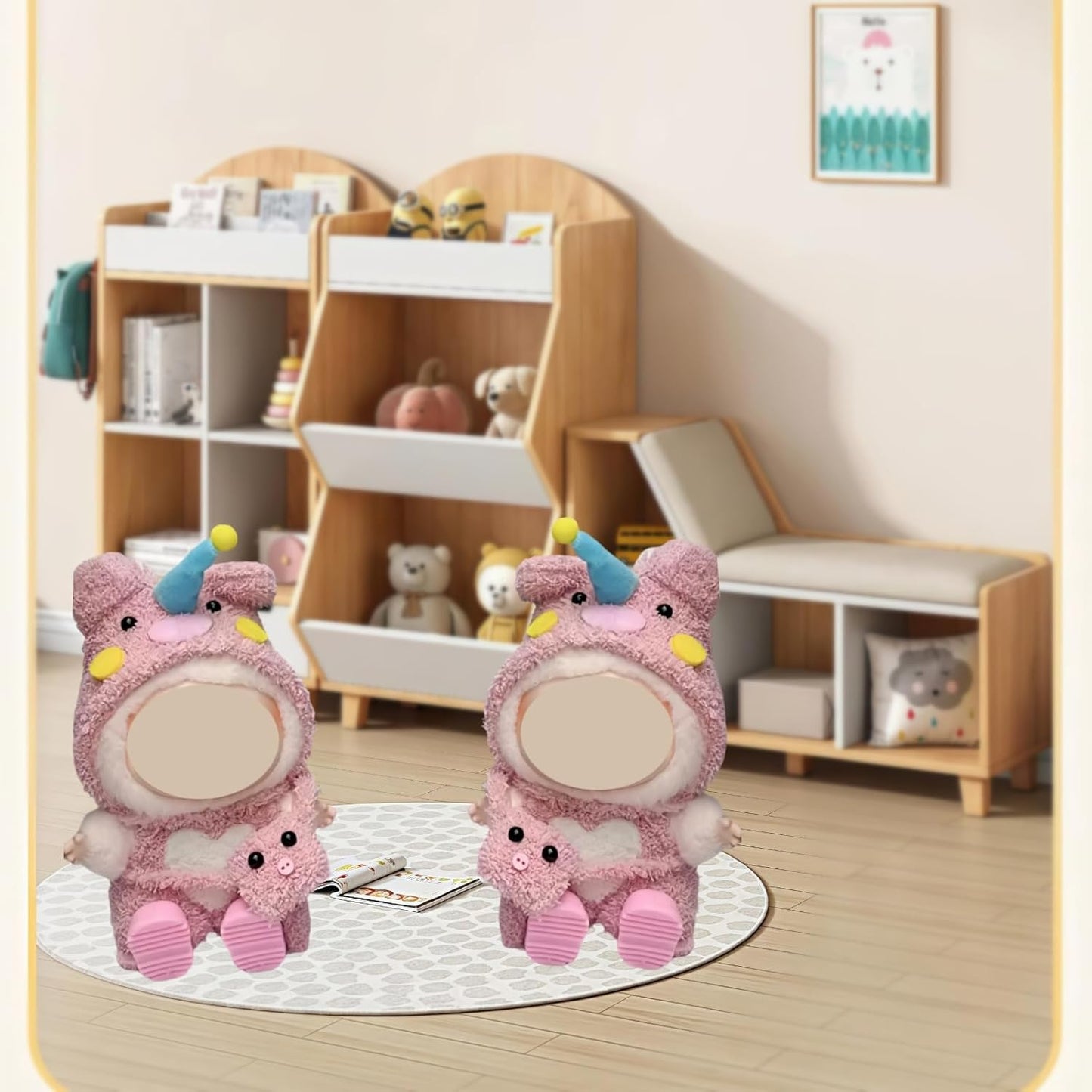 17cm Doll Clothes, 4-Piece Clothes for Dolls Outfit, Accessories for Cute Dolls Clothes, Pink Hat + Overalls + Bag + Shoe, No Doll Included