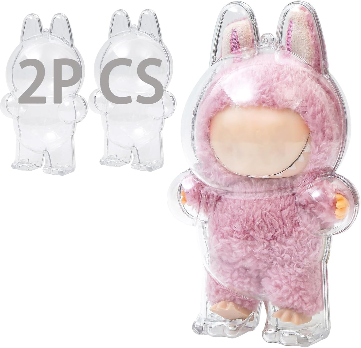 Protective Case for 15/17cm Dolls, lear Figure Display Bag with Keychain, Plastic Protective Cover, Storage Transparent PVC Bag Hanging Model (Doll Not Include, Style B Sitting)