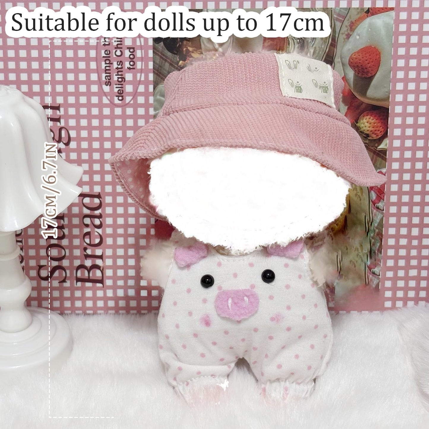 17cm Doll Clothes Set, Cute Hat & Outfit Set for Dolls, Adorable Dress-Up Accessories for Doll (Pink Pig)