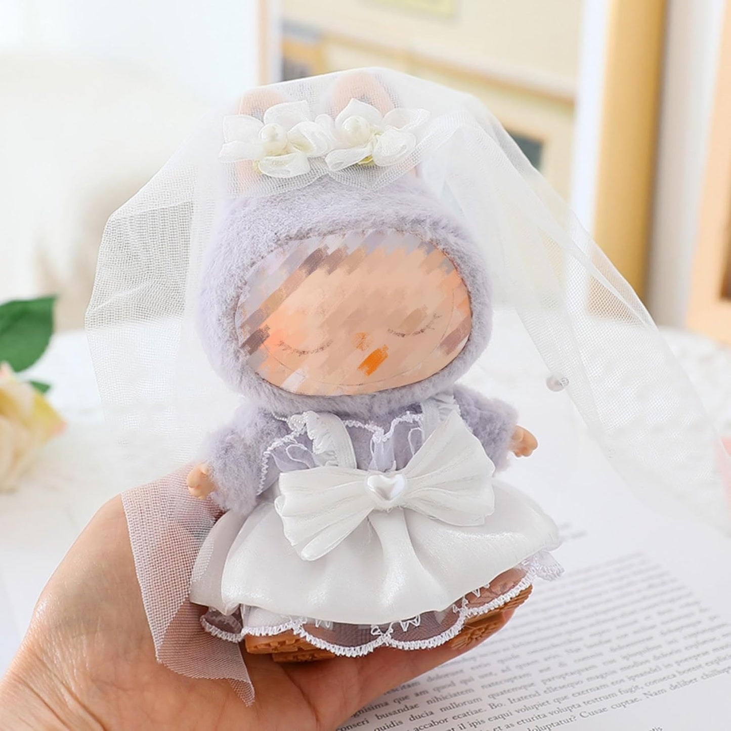 Clothes Set for 17CM/ 6.7 Inch Doll, Crochet 4 Piece Set Hat Clothes Cell Phone Backpack for LABUBU, Stylish Adorable Dolls Clothes Accessories (No Doll) (Pink)