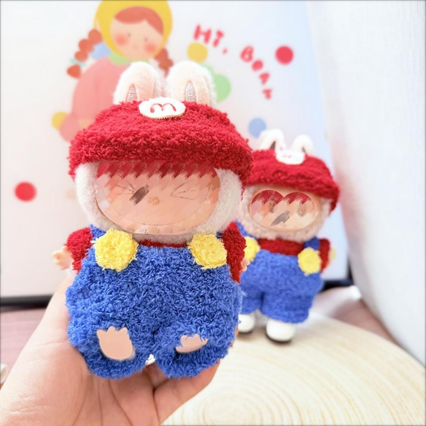 Clothes Set for 17CM/ 6.7 Inch Doll, Crochet 4 Piece Set Hat Clothes Cell Phone Backpack for LABUBU, Stylish Adorable Dolls Clothes Accessories (No Doll) (Pink)