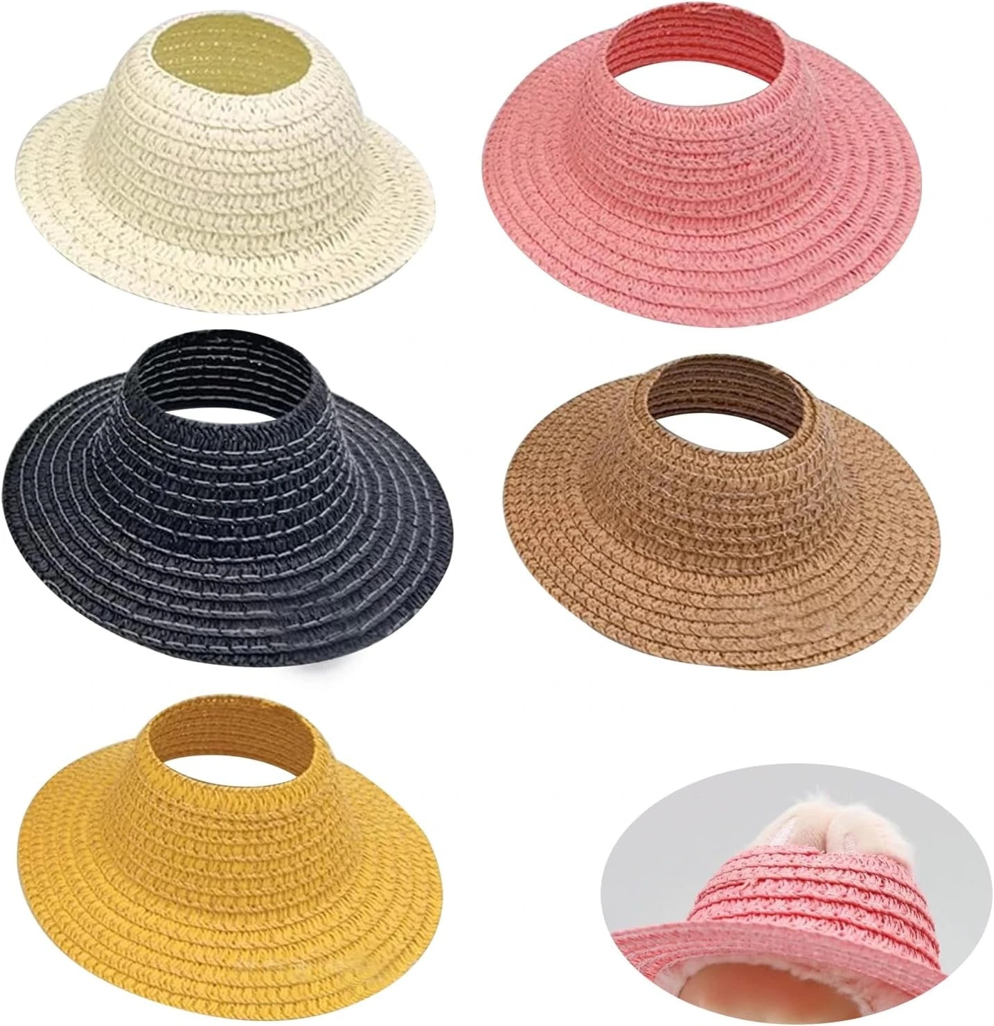 5-Pack Random Mini Straw Hat for Labubu, Doll Hat Accessories for 15cm & 17cm Labubu, Cute Beach Sun Hat for Labubu Clothes Accessories, Dolls Summer Vacation Photo Prop & Display Accessory