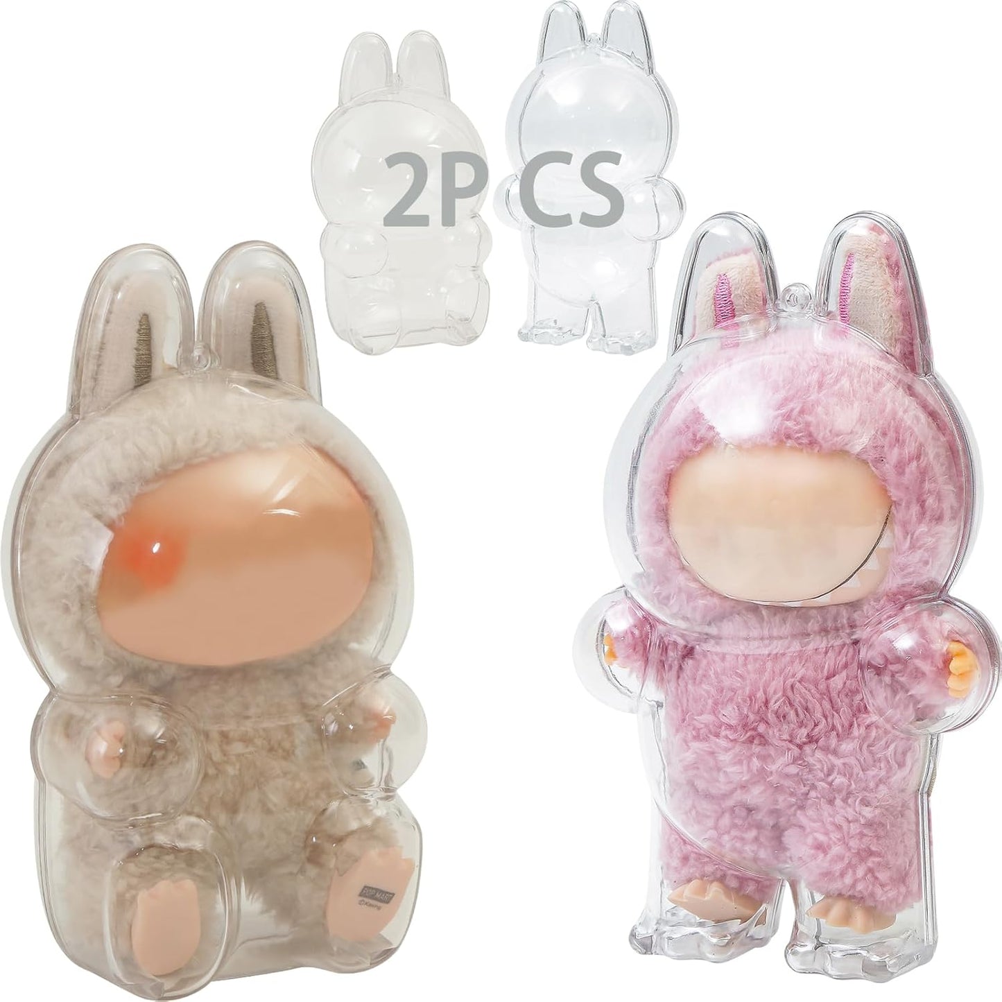 Protective Case for 15/17cm Dolls, lear Figure Display Bag with Keychain, Plastic Protective Cover, Storage Transparent PVC Bag Hanging Model (Doll Not Include, Style B Sitting)