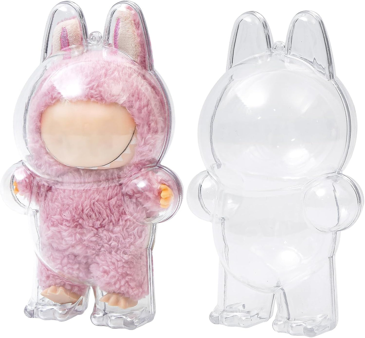 Protective Case for 15/17cm Dolls, lear Figure Display Bag with Keychain, Plastic Protective Cover, Storage Transparent PVC Bag Hanging Model (Doll Not Include, Style B Sitting)