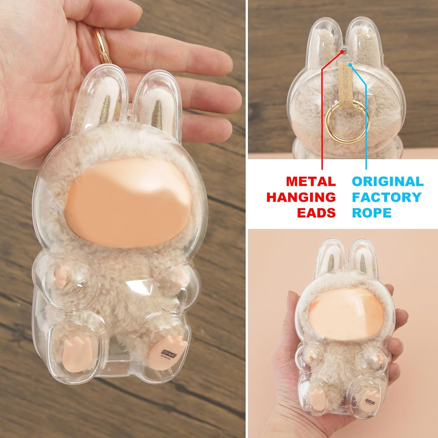 Protective Case for 15/17cm Dolls, lear Figure Display Bag with Keychain, Plastic Protective Cover, Storage Transparent PVC Bag Hanging Model (Doll Not Include, Style B Sitting)