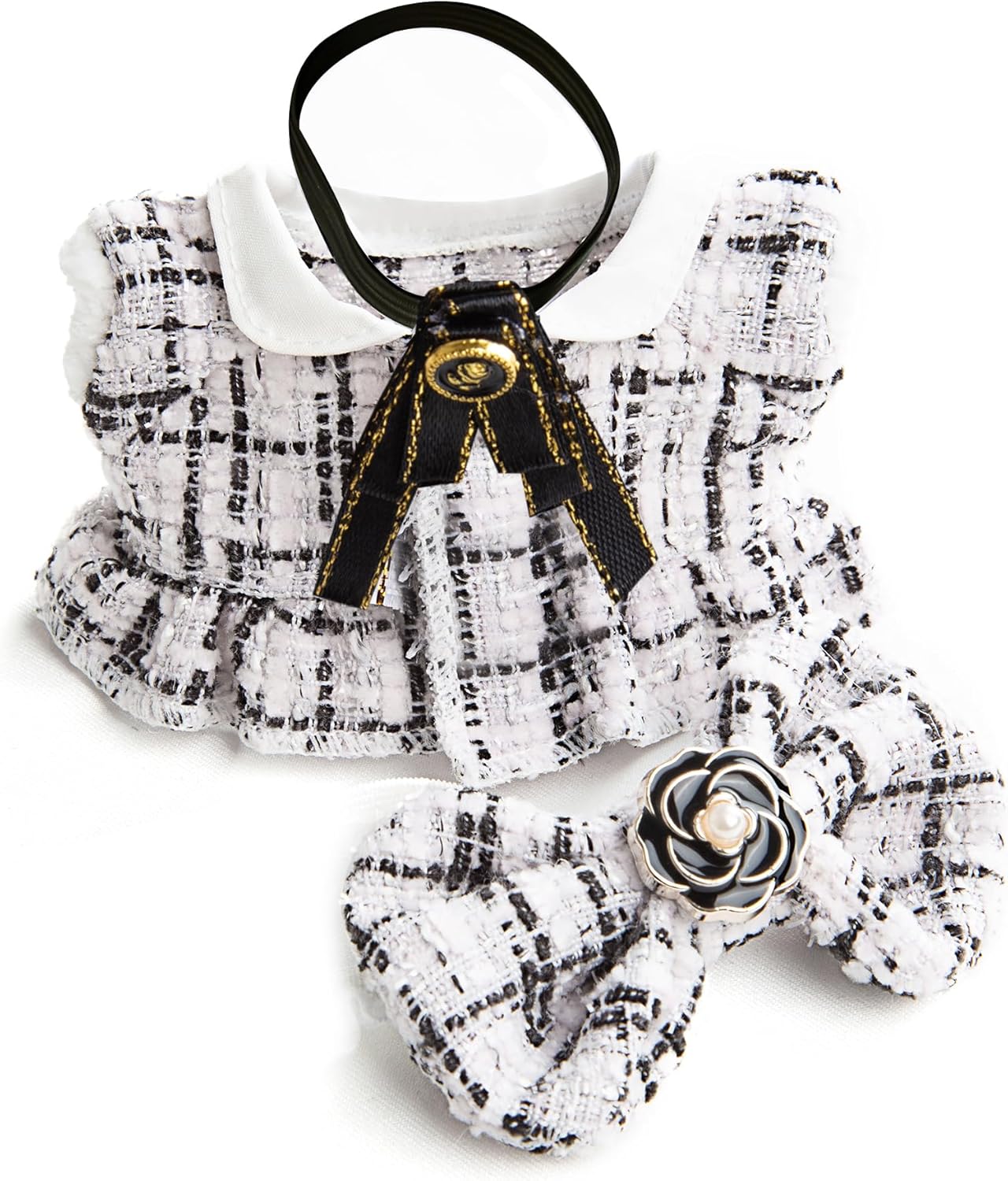 17cm Doll Clothes - Luxury Chic Style Set for 17cm Dolls, Premium Doll Outfit with Accessories - White Plaid Tweed Dress + Black Necktie + Plaid Bow (NO Doll)