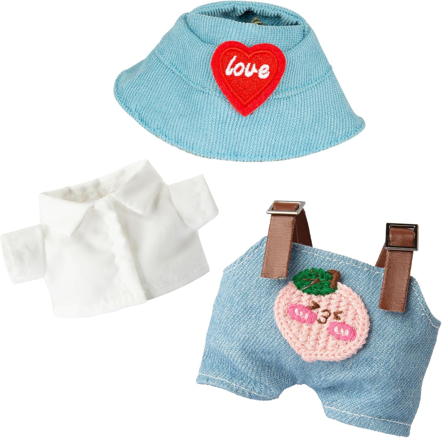 17cm Doll Clothes - Kawaii Chic Style Set for 17cm Dolls, Premium Doll Outfit with Accessories - Khaki Wool Hat + Brown Romper + Black Jeans + Khaki Bag (NO Doll)