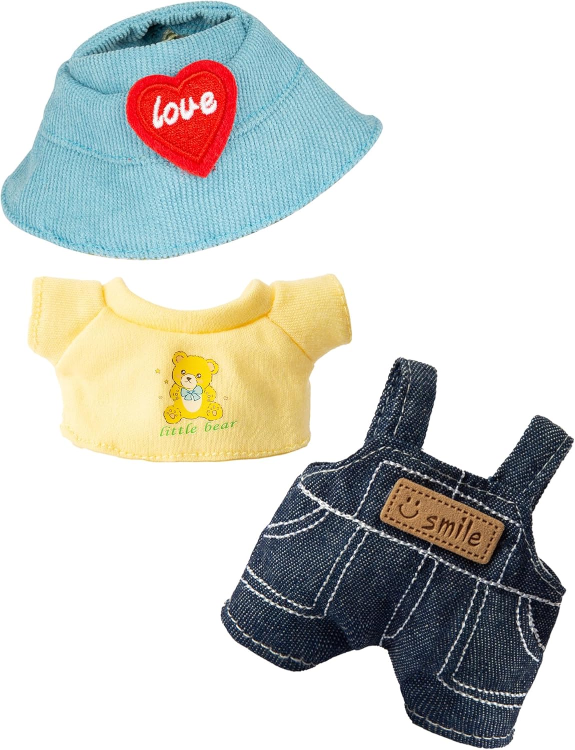 17cm Doll Clothes - Kawaii Chic Style Set for 17cm Dolls, Premium Doll Outfit with Accessories - Khaki Wool Hat + Brown Romper + Black Jeans + Khaki Bag (NO Doll)