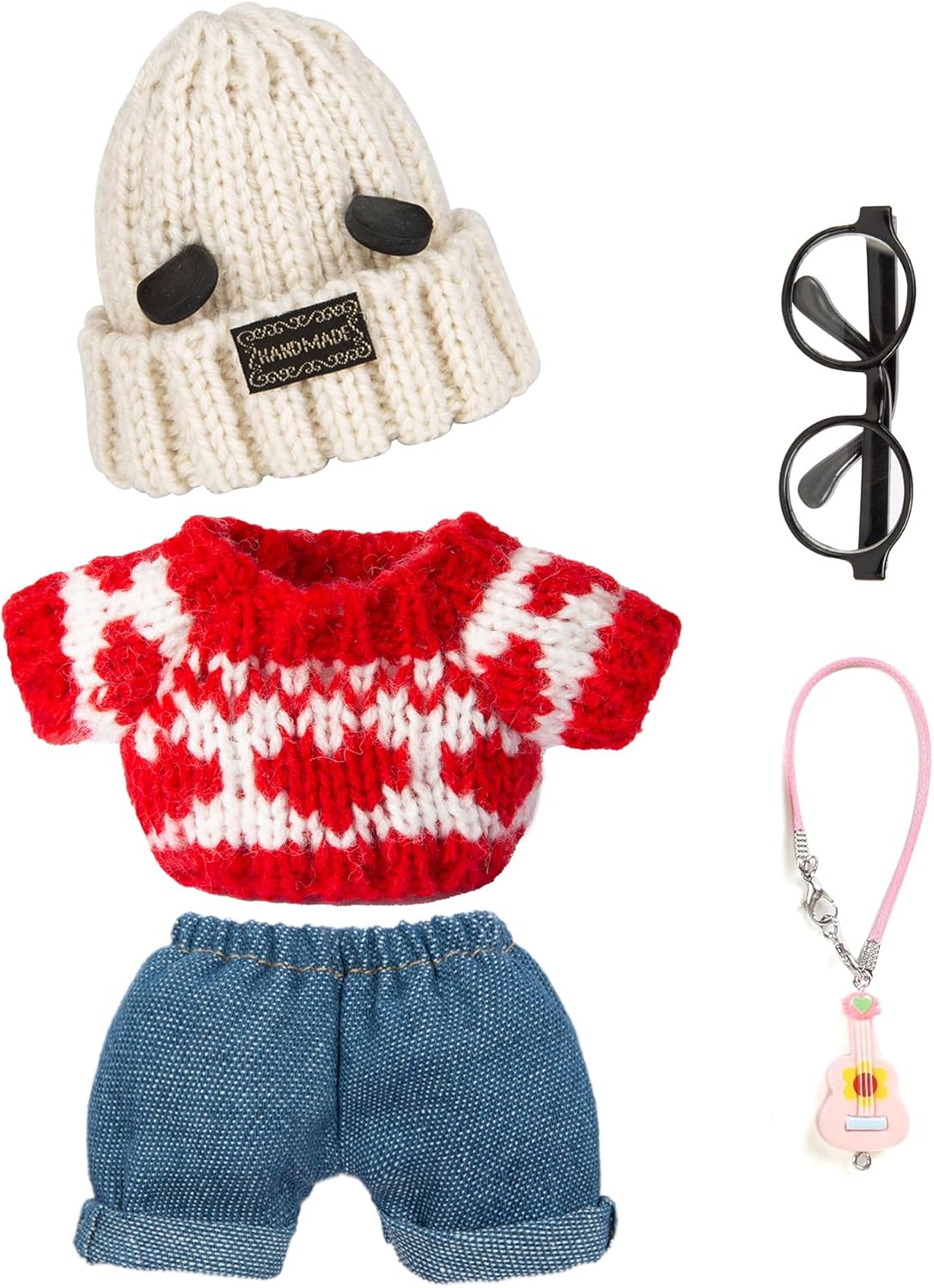 17cm Doll Clothes - Kawaii Chic Style Set for 17cm Dolls, Premium Doll Outfit with Accessories - Khaki Wool Hat + Brown Romper + Black Jeans + Khaki Bag (NO Doll)