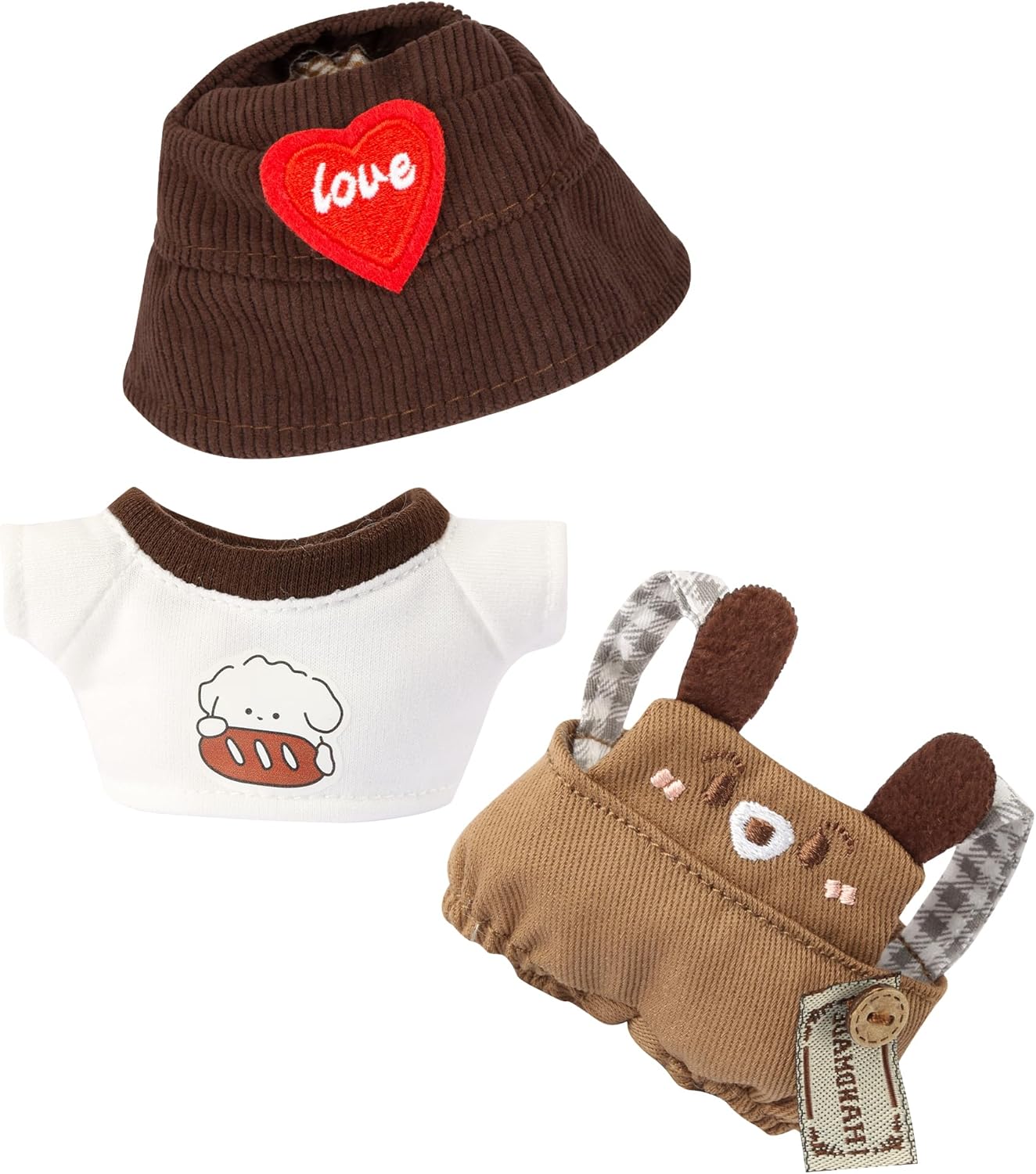 17cm Doll Clothes - Kawaii Chic Style Set for 17cm Dolls, Premium Doll Outfit with Accessories - Khaki Wool Hat + Brown Romper + Black Jeans + Khaki Bag (NO Doll)