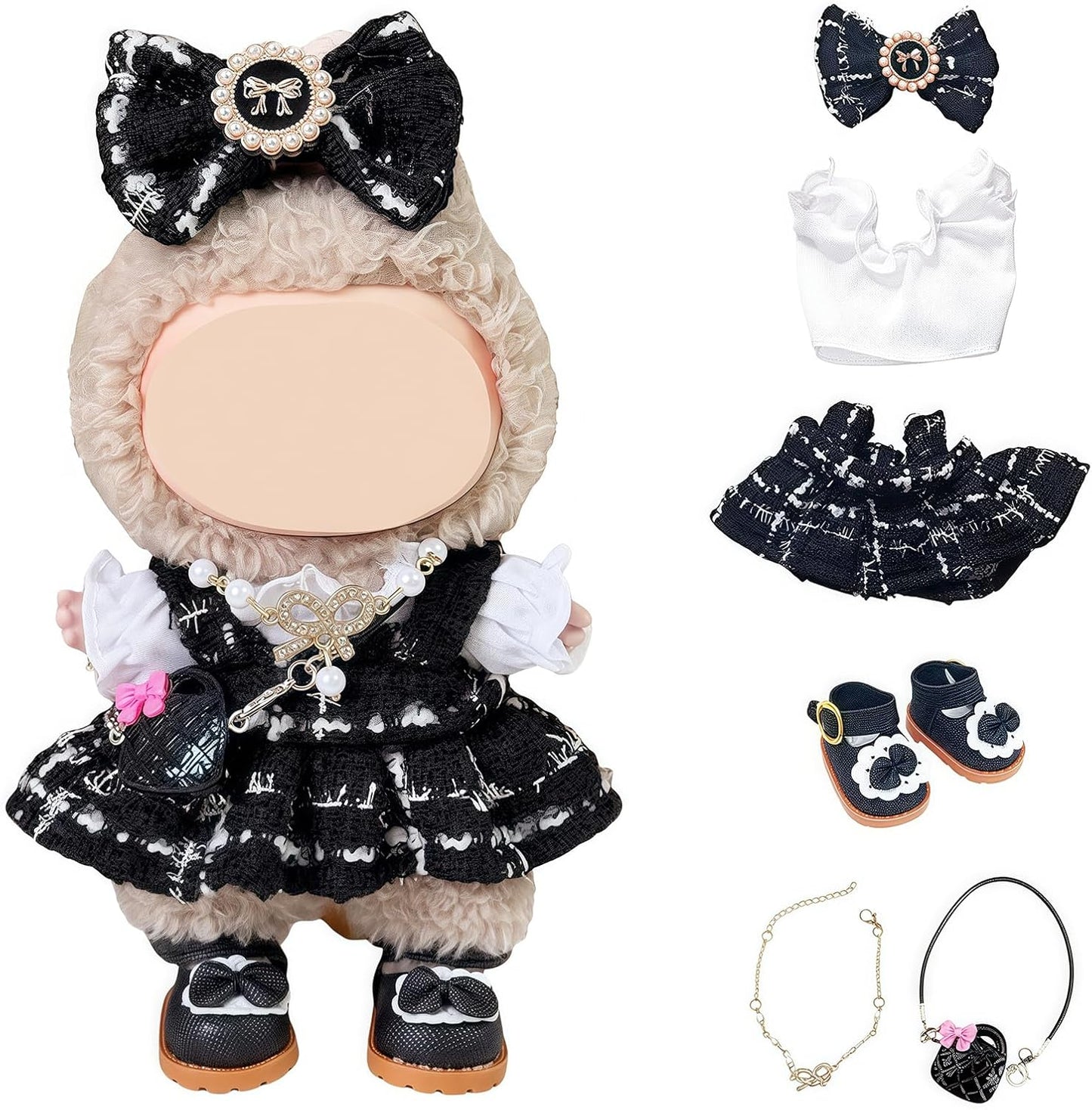 6 Set 17cm Doll Clothes, Clothes for Dolls Outfit, Accessories for 17cm Dolls Clothes T-Shirt + Overalls + Hat + Small Camera + Glasses + Shoes, No Doll Included