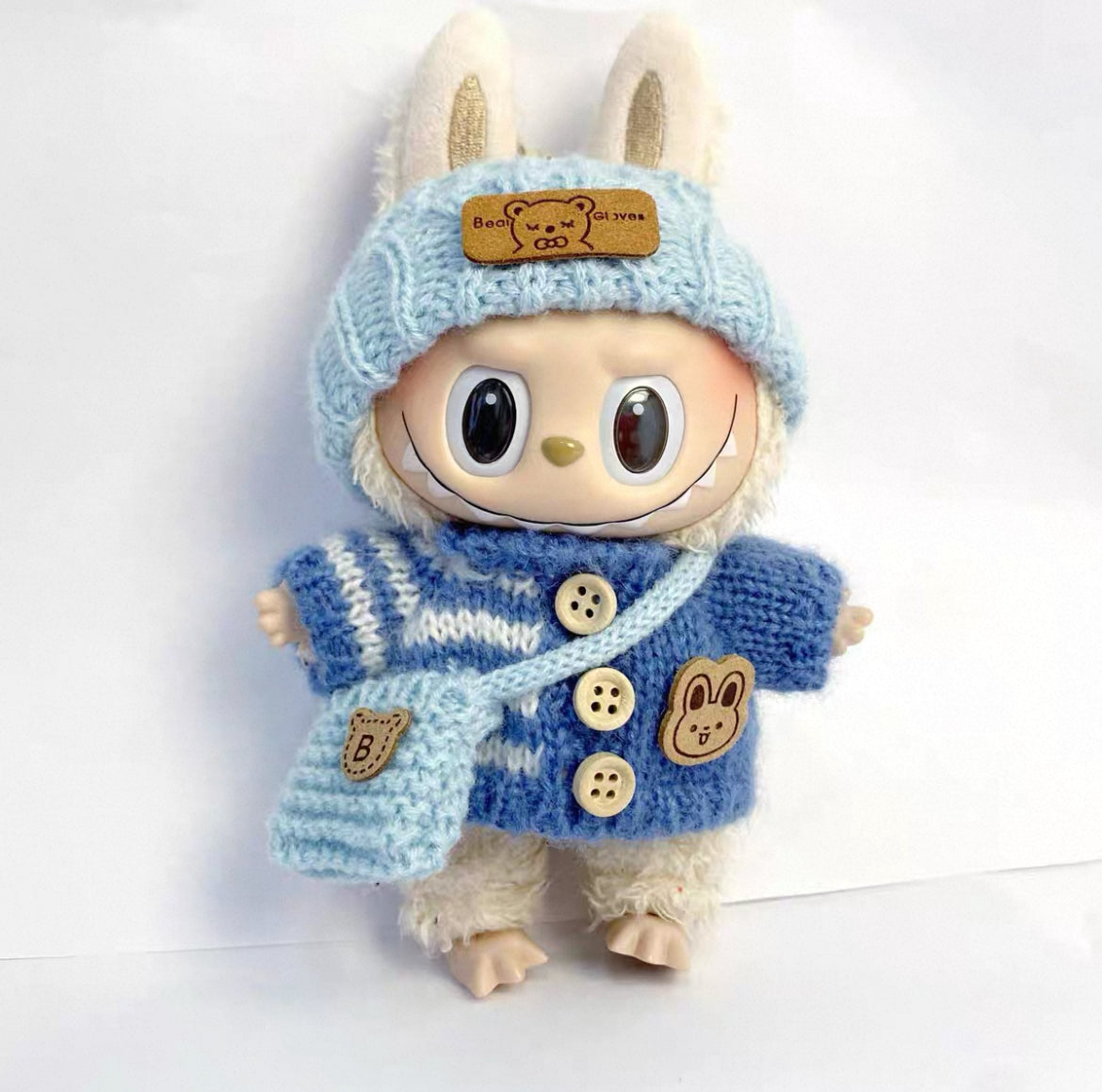 +3-Piece Handcrafted Crochet Doll Clothes Set – Hat, Sweater & Bag (Maillard Brown) Fits 5.9–6.7 inch Dolls (Labubu Gen 1 & 2) No Doll
