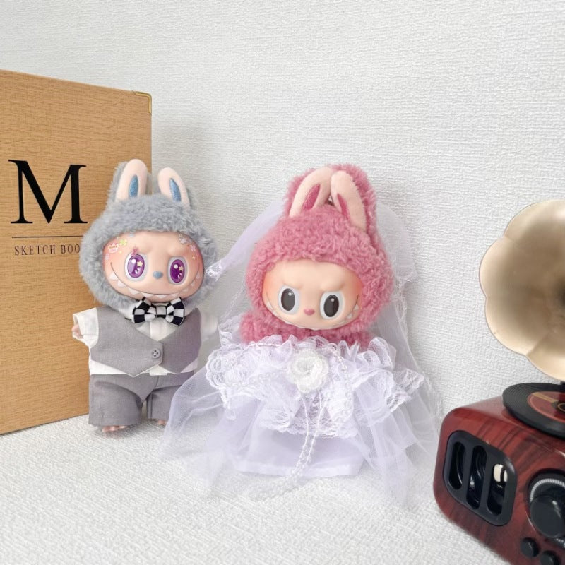 +Doll Clothes for 15cm/17cm Dolls,Wedding Outfit for Elegant Bride & Groom Clothes Set, Formal Doll Costume with Dress & Suit, Stylish Accessories (Fabric)