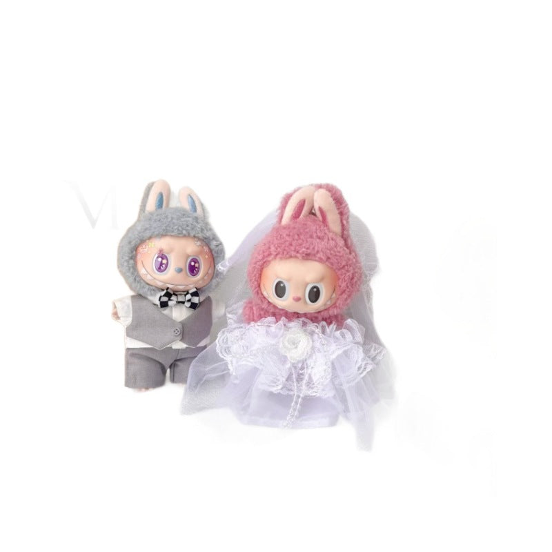 +Doll Clothes for 15cm/17cm Dolls,Wedding Outfit for Elegant Bride & Groom Clothes Set, Formal Doll Costume with Dress & Suit, Stylish Accessories (Fabric)
