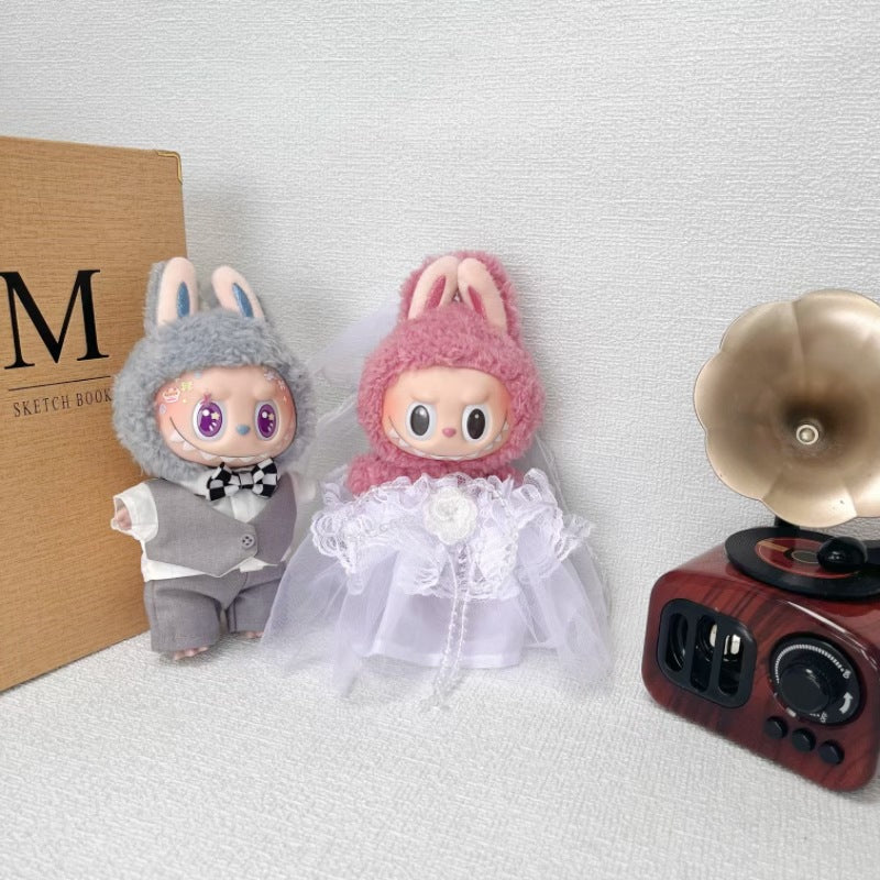 +Doll Clothes for 15cm/17cm Dolls,Wedding Outfit for Elegant Bride & Groom Clothes Set, Formal Doll Costume with Dress & Suit, Stylish Accessories (Fabric)