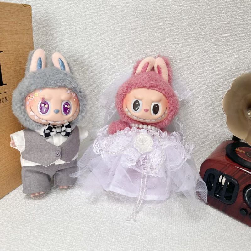 +Doll Clothes for 15cm/17cm Dolls,Wedding Outfit for Elegant Bride & Groom Clothes Set, Formal Doll Costume with Dress & Suit, Stylish Accessories (Fabric)