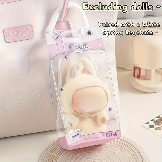 Transparent Dustproof Storage Bag with Spring Keychain for LABUBU - High-Quality Clear Plastic Display Case Suitable for LABUBU, and Winter Rhapsody Plush Toys - Collector'S Gift Toy Storage Box