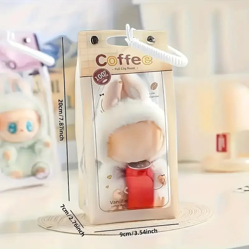 Transparent Dustproof Storage Bag with Spring Keychain for LABUBU - High-Quality Clear Plastic Display Case Suitable for LABUBU, and Winter Rhapsody Plush Toys - Collector'S Gift Toy Storage Box