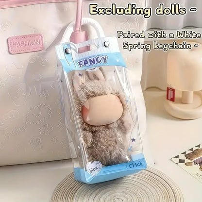 Transparent Dustproof Storage Bag with Spring Keychain for LABUBU - High-Quality Clear Plastic Display Case Suitable for LABUBU, and Winter Rhapsody Plush Toys - Collector'S Gift Toy Storage Box