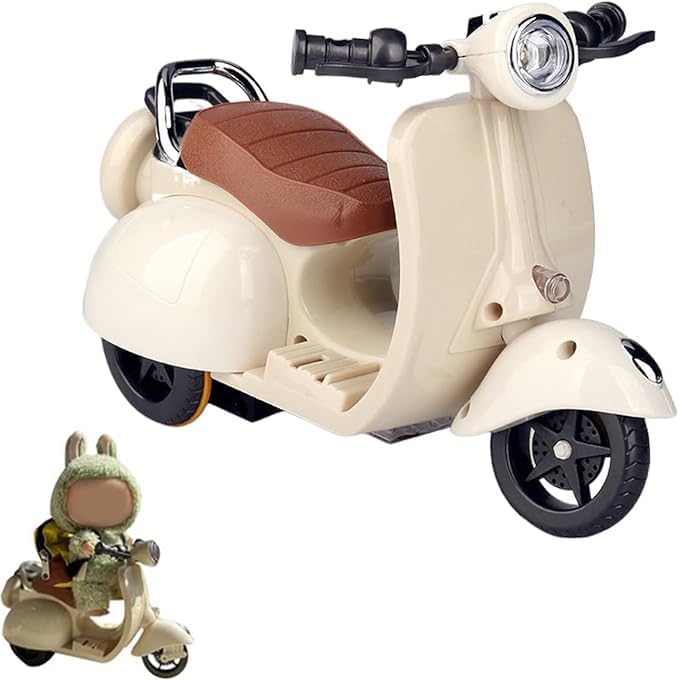 Scooter Toy for Labubu Toy with Light and Music, Cute Have a Seat for Labubu Accessories, Interactive Toys Desktop Decor for Doll Collectors (White)